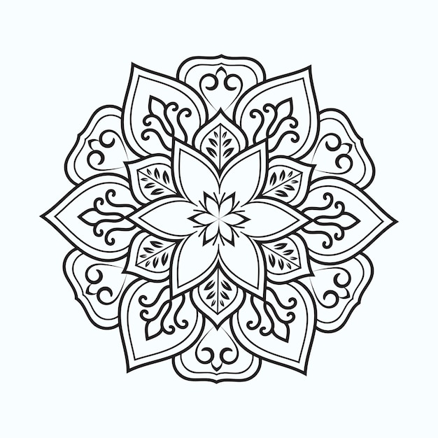 Linha arte floral mandala design preto e branco