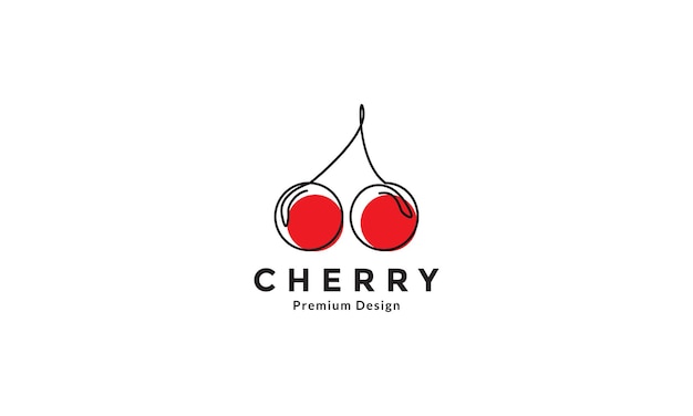 Linha arte gêmea fruta cereja design de logotipo vermelho vetor ícone ilustração símbolo