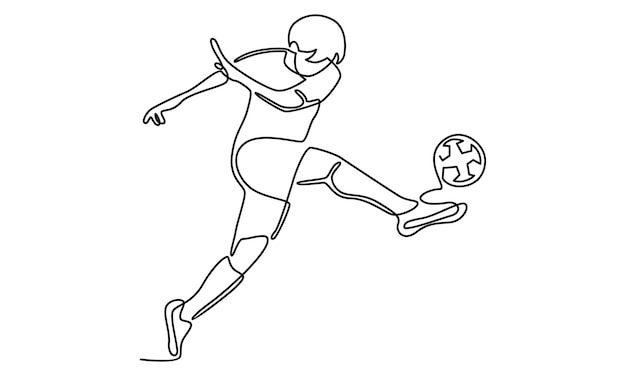 Vetor linha contínua de ilustração de jogador de futebol