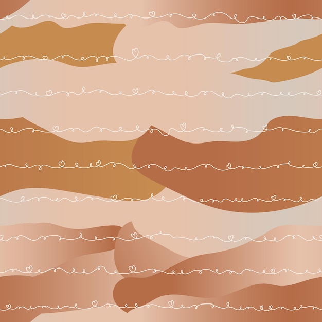 Linha contínua desenhando corações de doodle em fundo abstrato irregular padrão vetorial ilustração