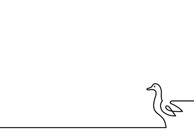 Linha contínua ilustração vetorial de pato no fundo branco
