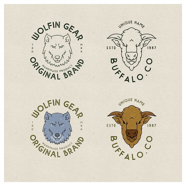 Vetor linha de animais logotipo vintage emblema