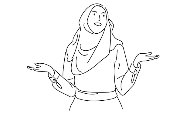 Vetor linha de arte árabe pensativa feminina ilustração vetorial