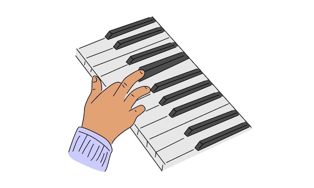 linha de arte cor da mão tocando piano ilustração