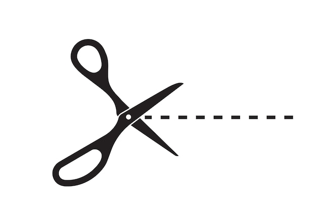 Vetor linha de corte pelo ícone de vetor de tesoura sinal de papel de separação aparar símbolo de cupom