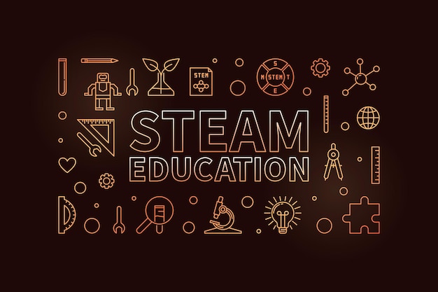 Linha de educação STEAM Bandeira dourada horizontal conceito de ciência Vector Science Tech Engineering Arts and Math Illustration