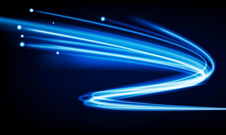 Vetor linha de fundo de velocidade abstrata com rede de tecnologia de cabo de fibra de luz dinâmica e design de vetor de fundo de inovação de conceito de carro elétrico
