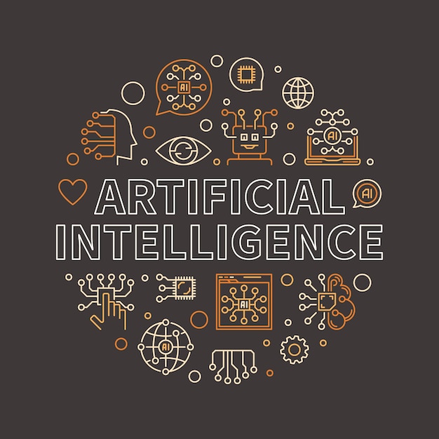 Linha de inteligência artificial redonda em banner criativo vector ai technology ilustração