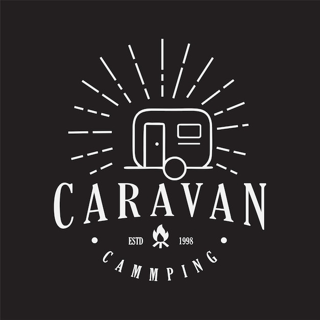 Linha de logotipo de viagem de acampamento de caravana vintage aventura ao ar livre