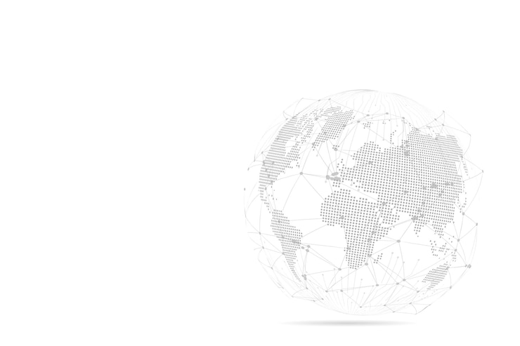 Vetor linha de mash abstrata e escalas de ponto com globo terrestre. armação de arame 3d malha linha de rede poligonal, esfera de design, ponto e estrutura.