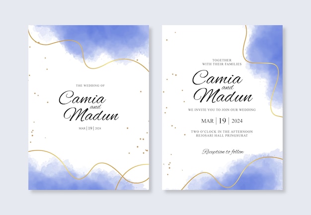 Linha de ouro e respingo de aquarela para modelo de convite de casamento