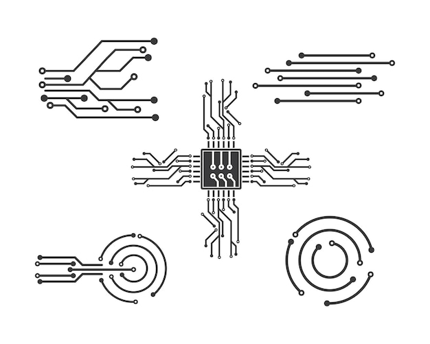 Vetor linha de placa de circuito vetor de ilustração do logotipo do ícone do puchip