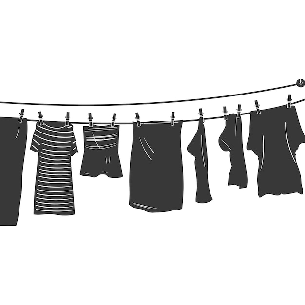 Vetor linha de roupa de silhueta para pendurar roupas só cor preta