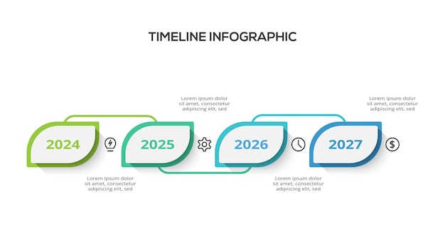 Vetor linha de tempo com 4 elementos modelo infográfico para apresentações de negócios na web ilustração vetorial