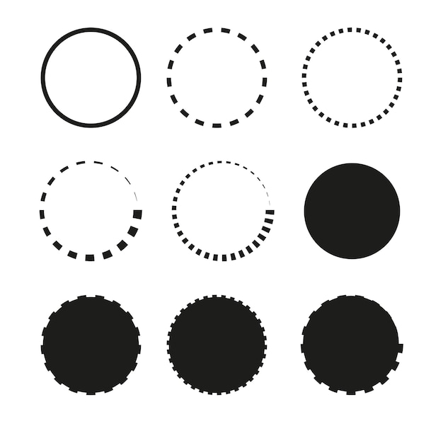 Vetor linha de traço de círculos. conjunto de rotação do círculo. fundo geométrico. carregando círculos pontilhados. vetor