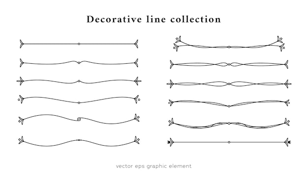 Linha decorativa com coleção de elementos gráficos de decoração de linha fleur