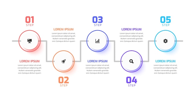 Linha do tempo infográfico design de linha fina com rótulo de círculo 5 etapas pode ser usado para apresentação