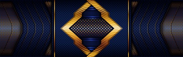 Linha dourada de luxo poligonal abstrata com azul marinho escuro