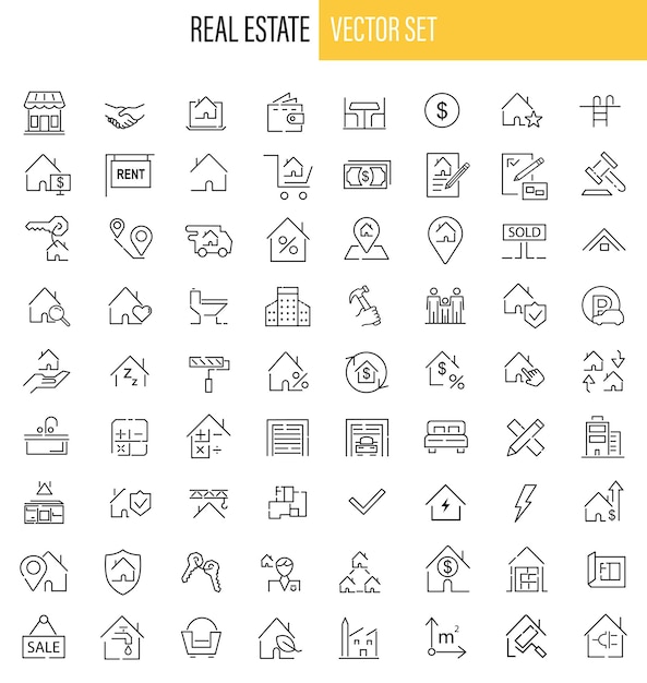 Vetor linha fina do ícone do conjunto imobiliário. ilustração vetorial simples 78 ícone