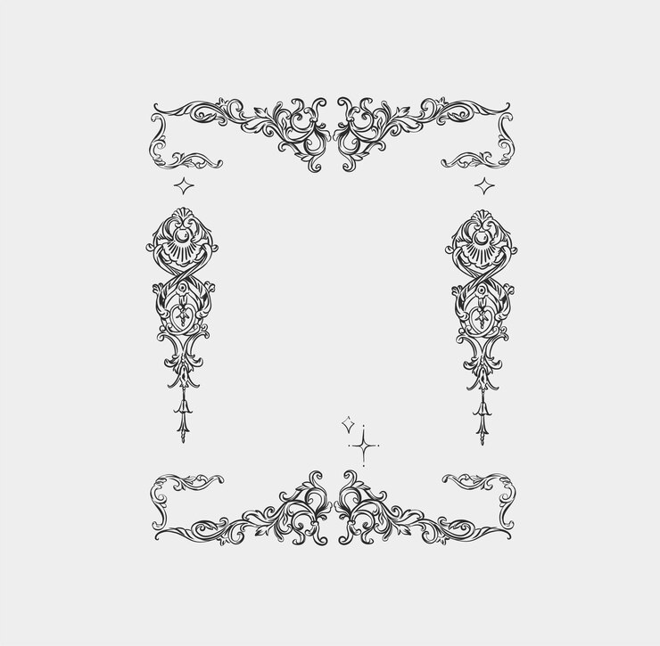 Vetor linha gráfica de contorno vetorial desenhada à mão ornamento barroco vintage moldura floral em