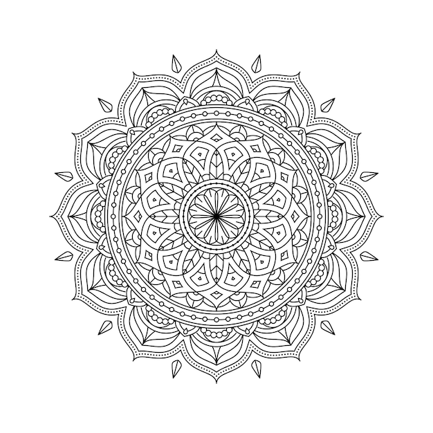 Linha redonda preta e branca luxuosa Lotus Mandala Clipart Shape Vector Design