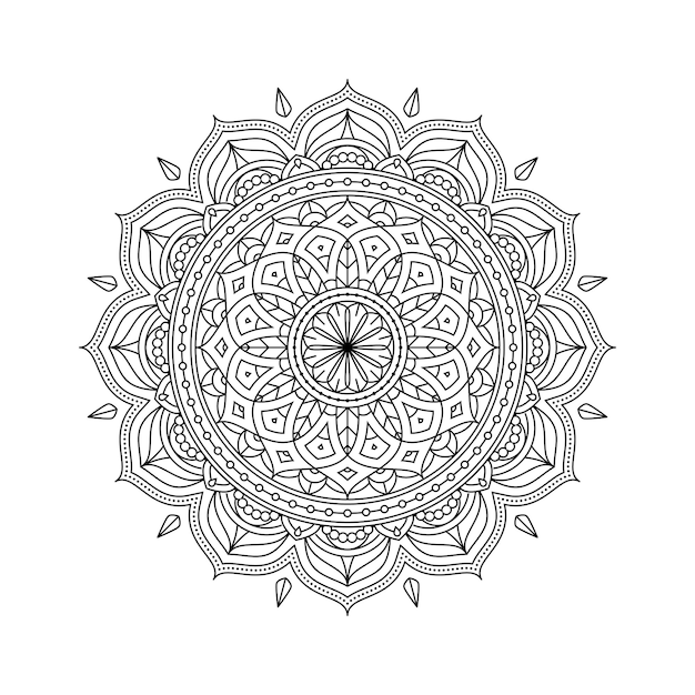 Linha redonda preta e branca luxuosa lotus mandala clipart shape vector design