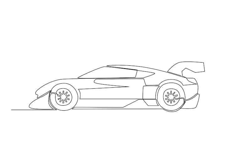 Vetor linha simples de vetor de corridas de carros. conceito de uma linha de desenho de corrida de carros e linha contínua.