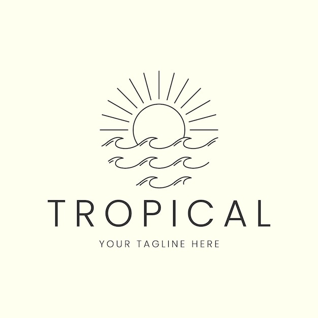 Vetor linha tropical estilo minimalista logotipo vetor ícone modelo ilustração design onda água sol mar logotipo design