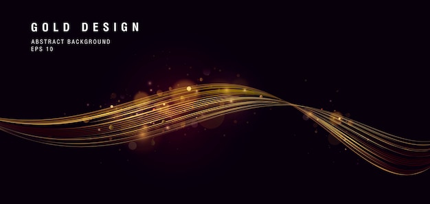 Linhas brilhantes douradas formando curva no elemento gráfico brilhante do espaço 3d brilhando no pano de fundo escuro