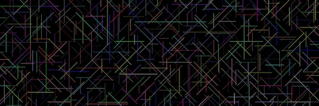 Linhas caóticas multicoloridas em um banner de fundo escuro