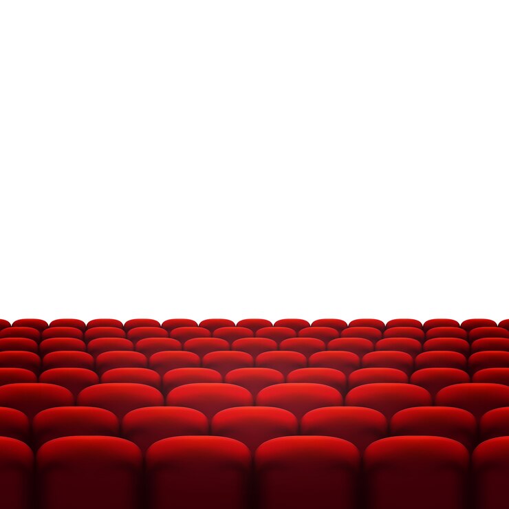 Vetor linhas de assentos vermelhos de cinema ou teatro, isolados no fundo branco.