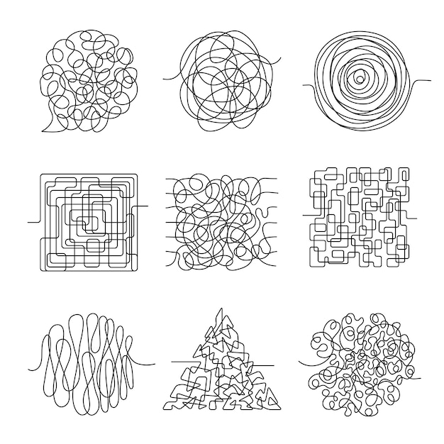 Vetor linhas de caos. rabisco rosqueamento de forma desarrumado