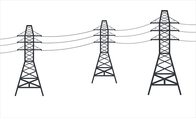 Linhas de energia de alta tensão na ilustração vetorial de fundo branco