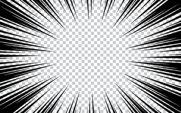 Linhas de movimento radial de banda desenhada em fundo transparente