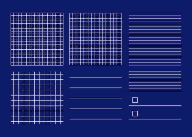 Linhas de notas de página linha de caderno de grade matemática e caixa de seleção