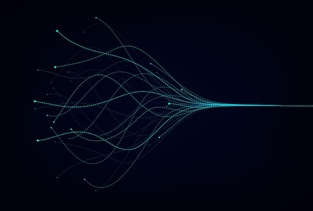 Linhas de onda que fluem dinâmicas conceito de redes de visualização de aprendizagem profunda de inteligência artificial para som de música ai ilustração vetorial