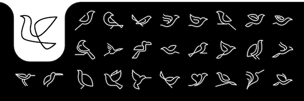Vetor linhas de pássaros mínimo moderno conjunto ícone logotipo design vetor