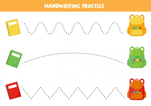 Linhas de rastreamento com mochila escolar e cadernos.