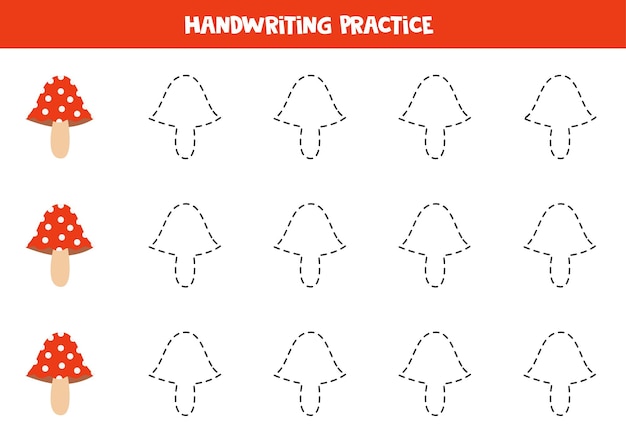 Linhas de rastreamento para crianças agaric mosca dos desenhos animados prática de escrita