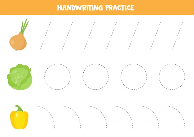 Linhas de rastreamento para crianças. cebola, repolho, pimenta.