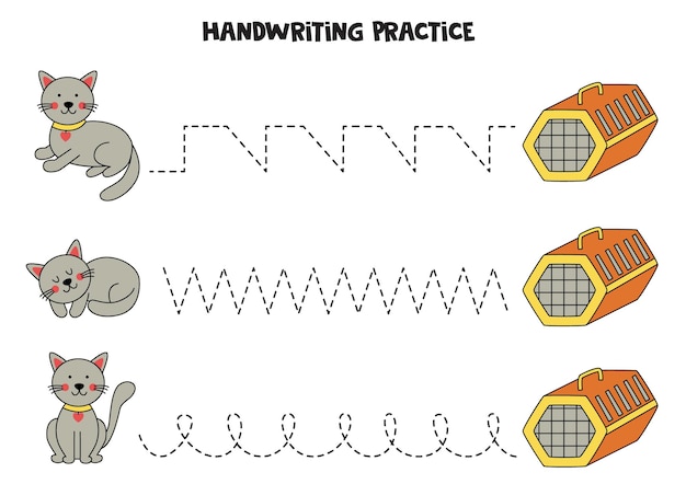 Linhas de rastreamento para crianças porta-gatos fofos prática de escrita