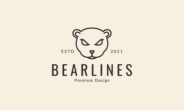 Linhas de urso forte logotipo de cabeça simples símbolo vetor ícone ilustração de design gráfico