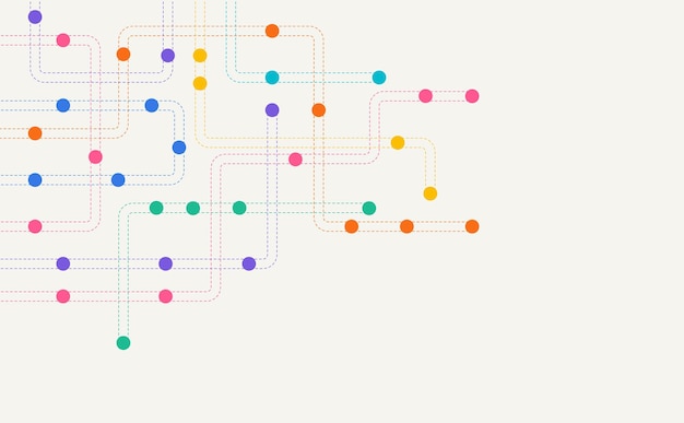 Linhas e pontos de conexão de circuito Tecnologia de rede e conceito de conexão Conexões de nós de rede descentralizados