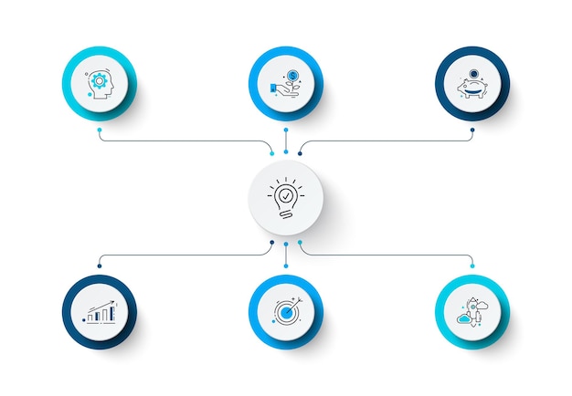 Linhas finas com círculos brancos para infográfico. conceito de vetor com 6 opções ou etapas.