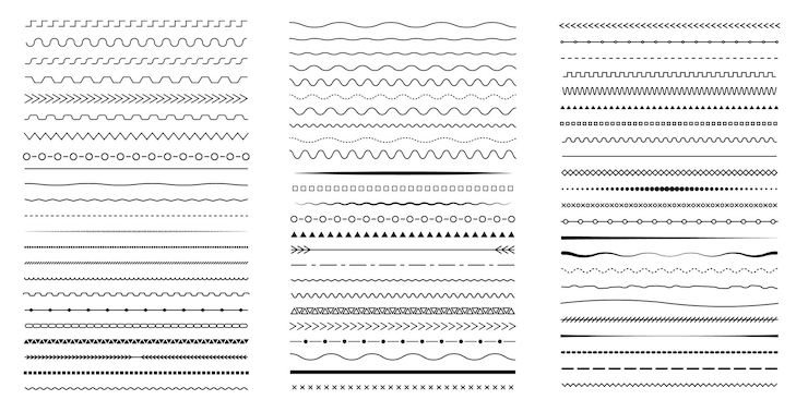 Vetor linhas ondas zigzag fronteiras conjunto de borda de linha vetorial coleção de linhas geométricas vintage design doodle ilustração vetorial