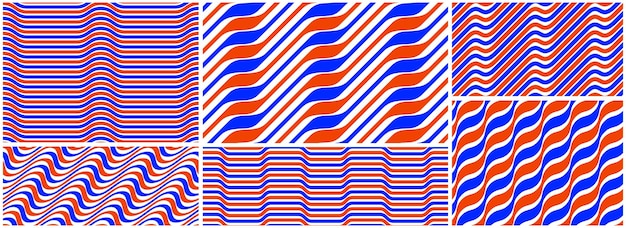 Linhas onduladas água conjunto de padrões vetoriais sem costura 3D dimensional fundo sem fim papel de parede desenho imagem geométrica listrada curva coleção de textura cultivável