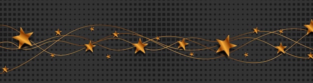 Linhas onduladas de bronze e estrelas em fundo preto desenho de bandeira vetorial abstrato