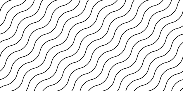 Vetor linhas onduladas sem costura padrão listras onduladas repetindo fundo ondas diagonais em preto e branco
