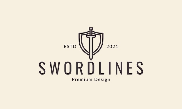 Linhas protegem ou guardam com espadas logo design vector ícone símbolo ilustração