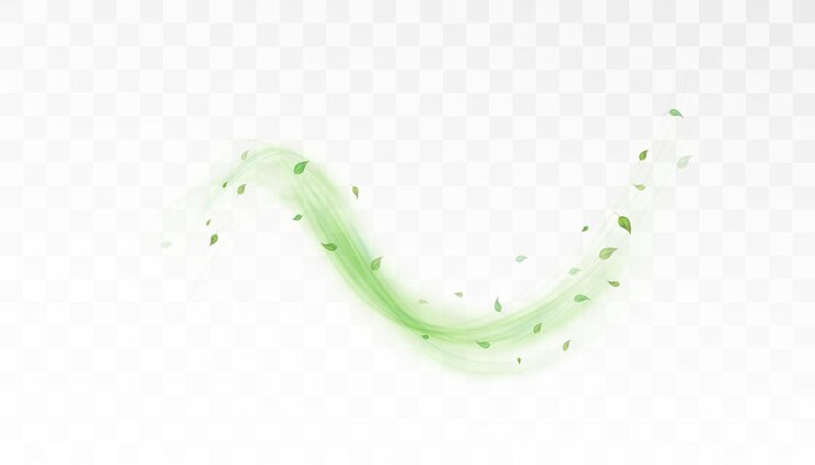 Linhas verdes brilhantes de luz com folhas de chá e hortelã em fundo branco Design para bebidas refrescantes